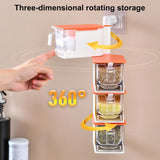 4 Layer Creative Adhesive Wall Hanging Rotary Seasoning Box Condiment Storage Container Kitchen with Spoon Pepper Sugar Spice Jar Rack Food